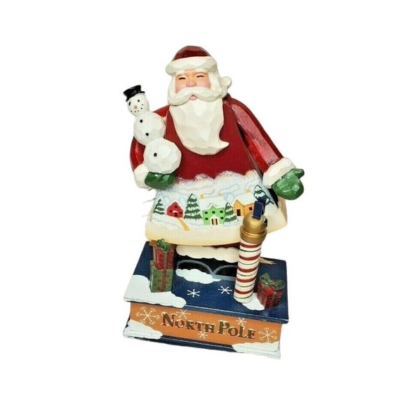 Wooden North Pole Rocking Moving Santa Snowman Music Box 12 Days Of Christmas - Picture 1 of 8